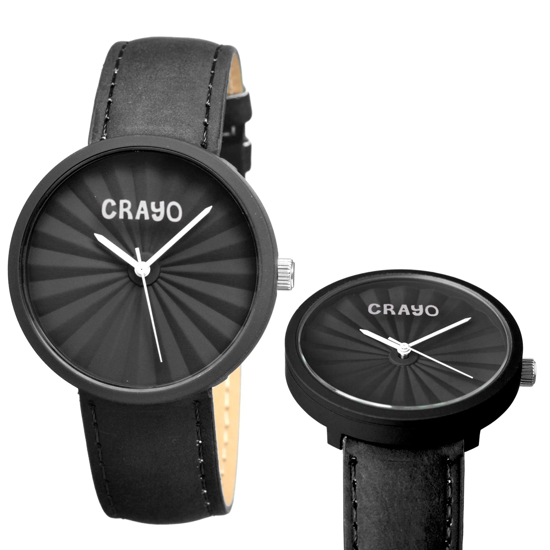 Crayo Pleats Leather-Band Unisex Watch - Black - CRACR1506