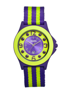 Crayo Carnival Nylon-Band Unisex Watch w/Date - Purple/Lime - CRACR0702