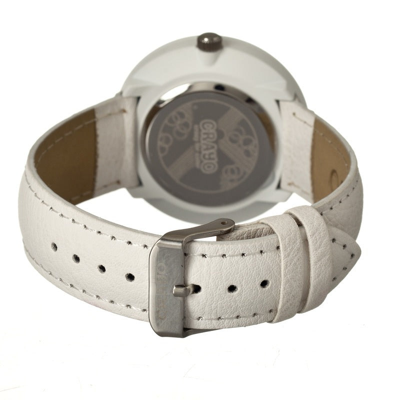 Crayo Pleats Leather-Band Unisex Watch - White - CRACR1501