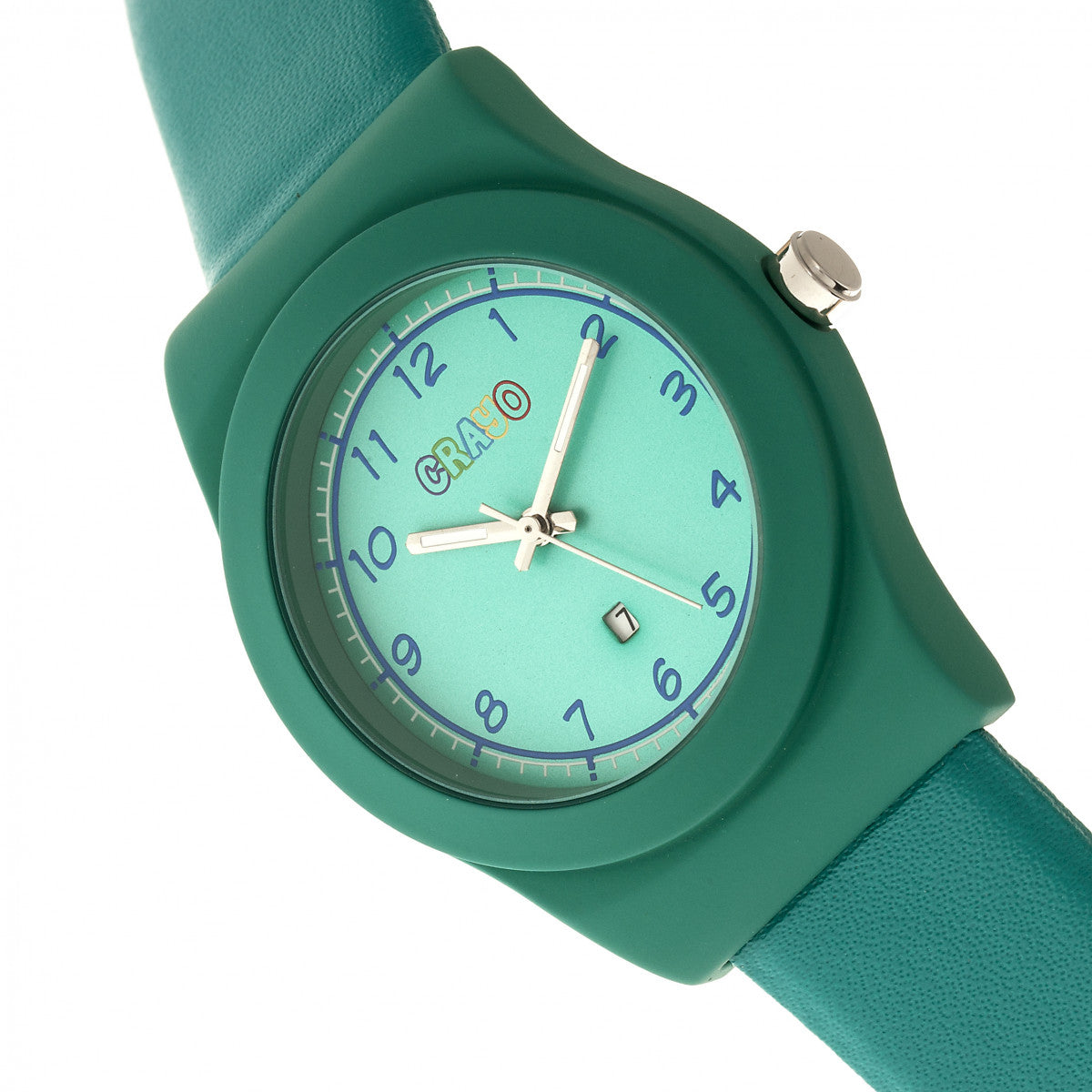 Crayo Dazzle Leather-Band Watch w/Date - Teal - CRACR4102