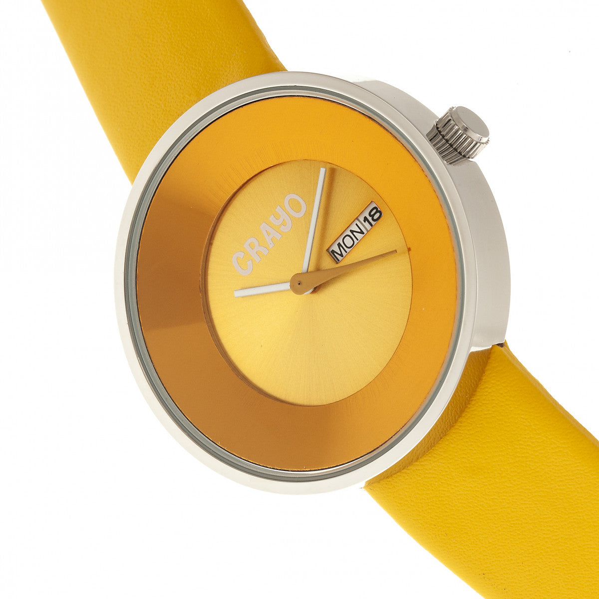 Crayo Button Leather-Band Unisex Watch w/ Day/Date - Yellow - CRACR0204