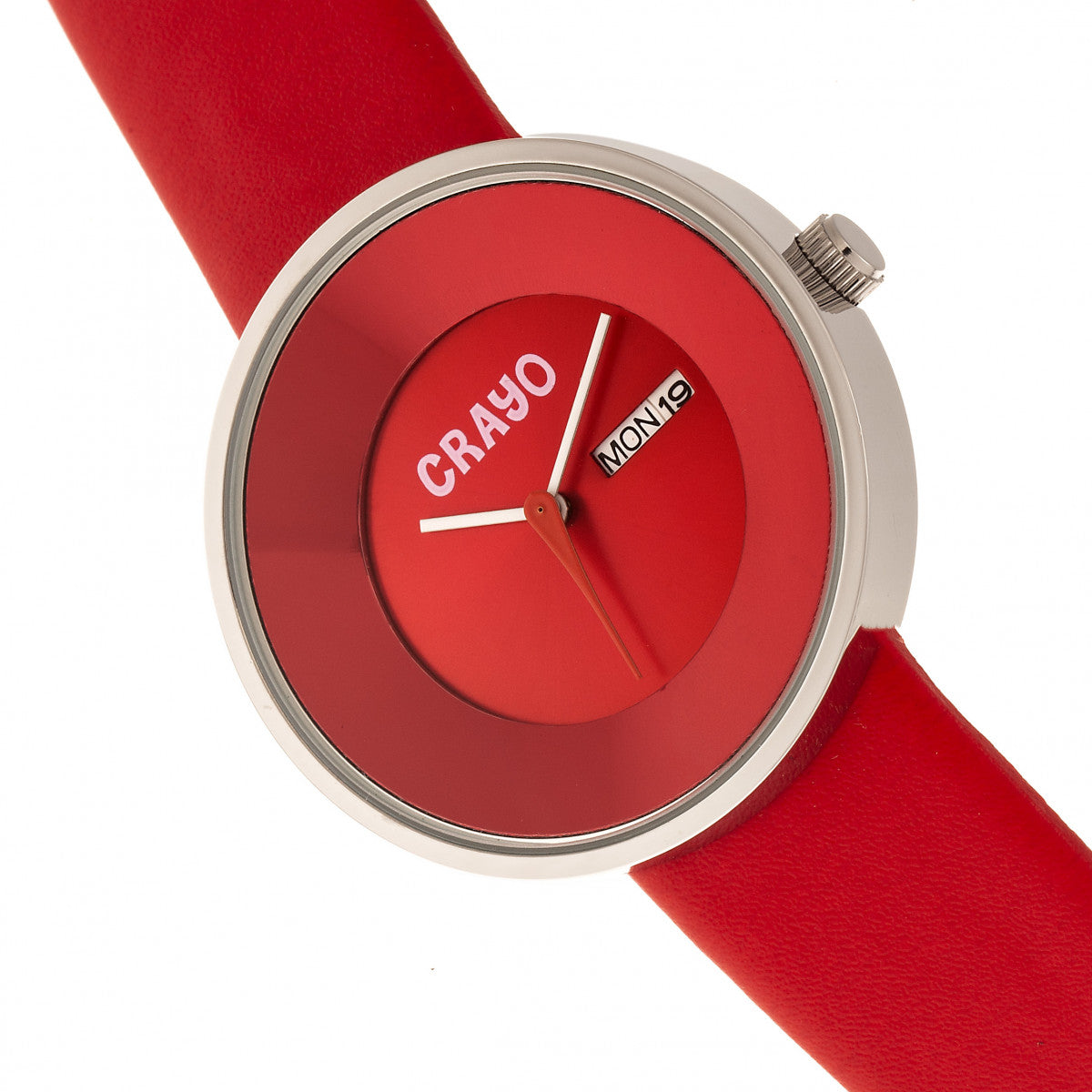 Crayo Button Leather-Band Unisex Watch w/ Day/Date - Red - CRACR0206