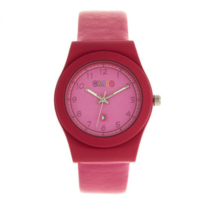 Crayo Dazzle Leather-Band Watch w/Date - Pink - CRACR4104