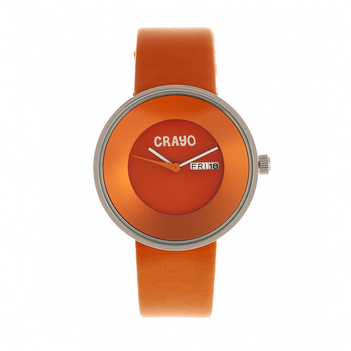 Crayo Button Leather-Band Unisex Watch w/ Day/Date - Orange - CRACR0205