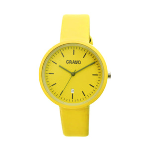 Crayo Easy Leather-Band Unisex Watch w/ Date - Yellow - CRACR2405