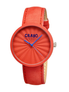 Crayo Pleats Leather-Band Unisex Watch - Red - CRACR1505