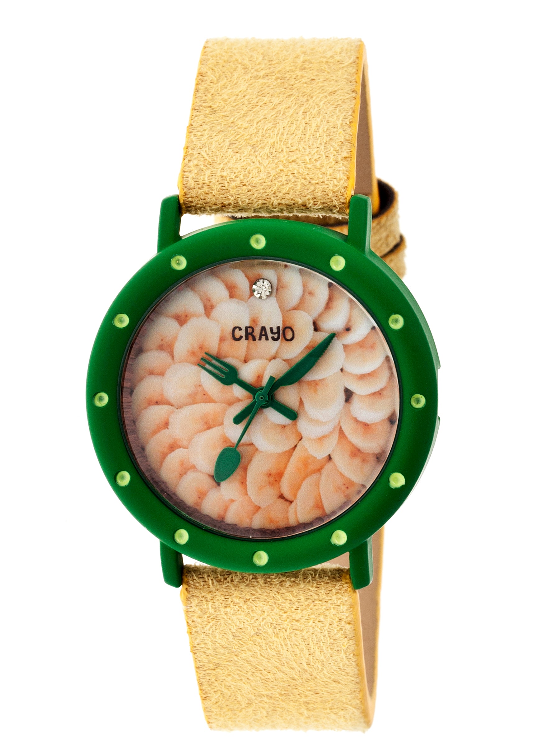Crayo Slice Of Time Suede-Band Ladies Watch - Green/Yellow - CRACR2104