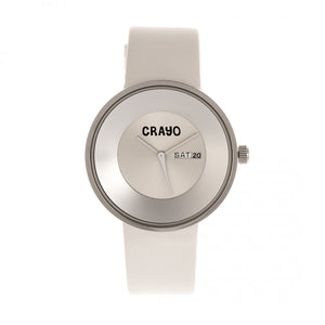 Crayo Button Leather-Band Unisex Watch w/ Day/Date - White - CRACR0208