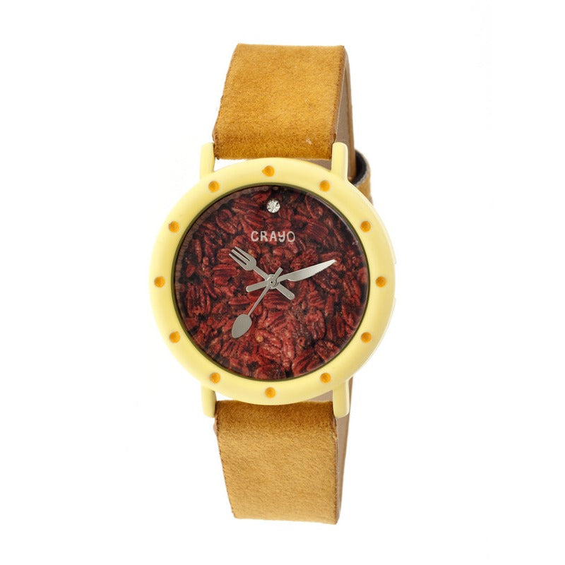Crayo Slice Of Time Suede-Band Ladies Watch - Yellow/Goldenrod - CRACR2105