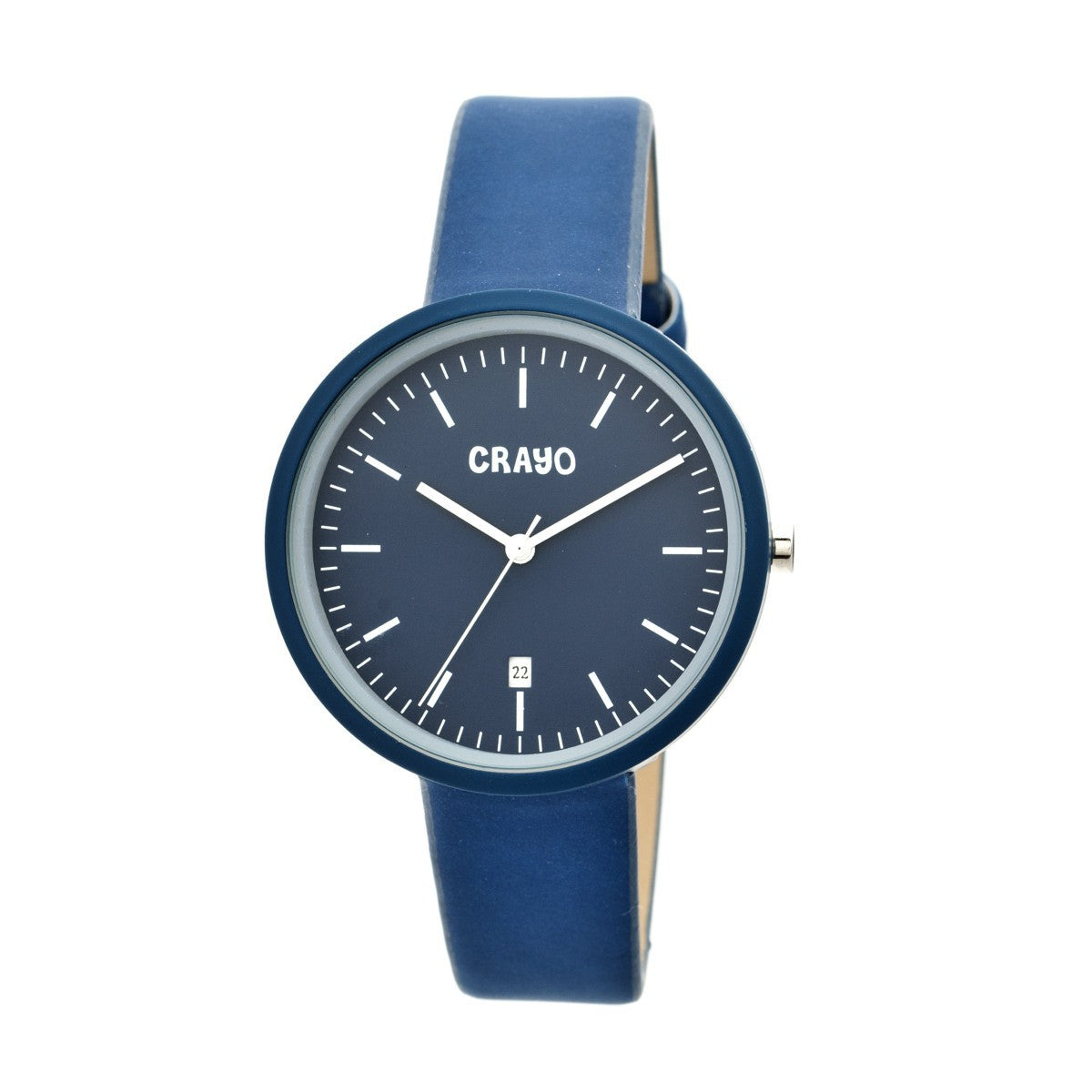Crayo Easy Leather-Band Unisex Watch w/ Date - Navy - CRACR2407